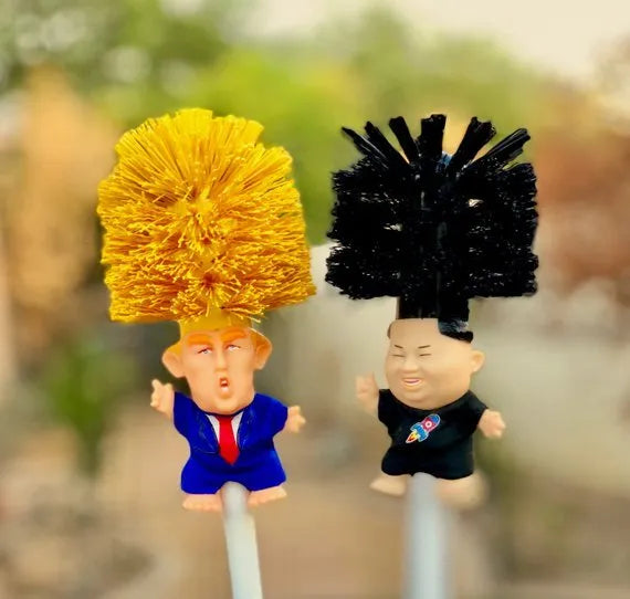 Yellow plastic Donald Trump toilet brush with 40cm length and hanging slot