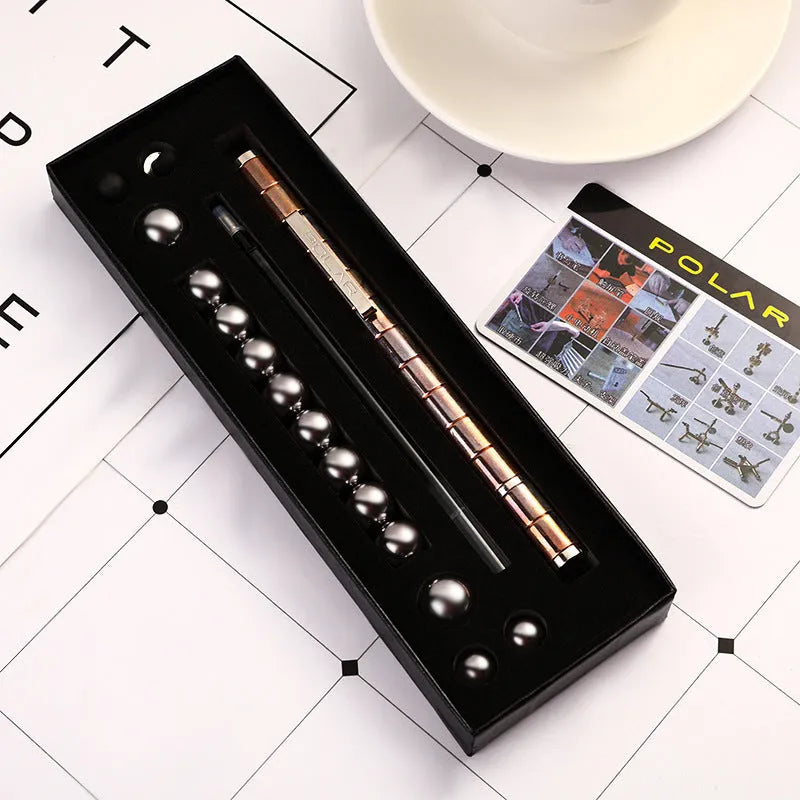 Magnetic modular pen set in silver iron box with 13 rings, 12 balls, 3 refills, 2 capacitor heads, and upgraded magnets