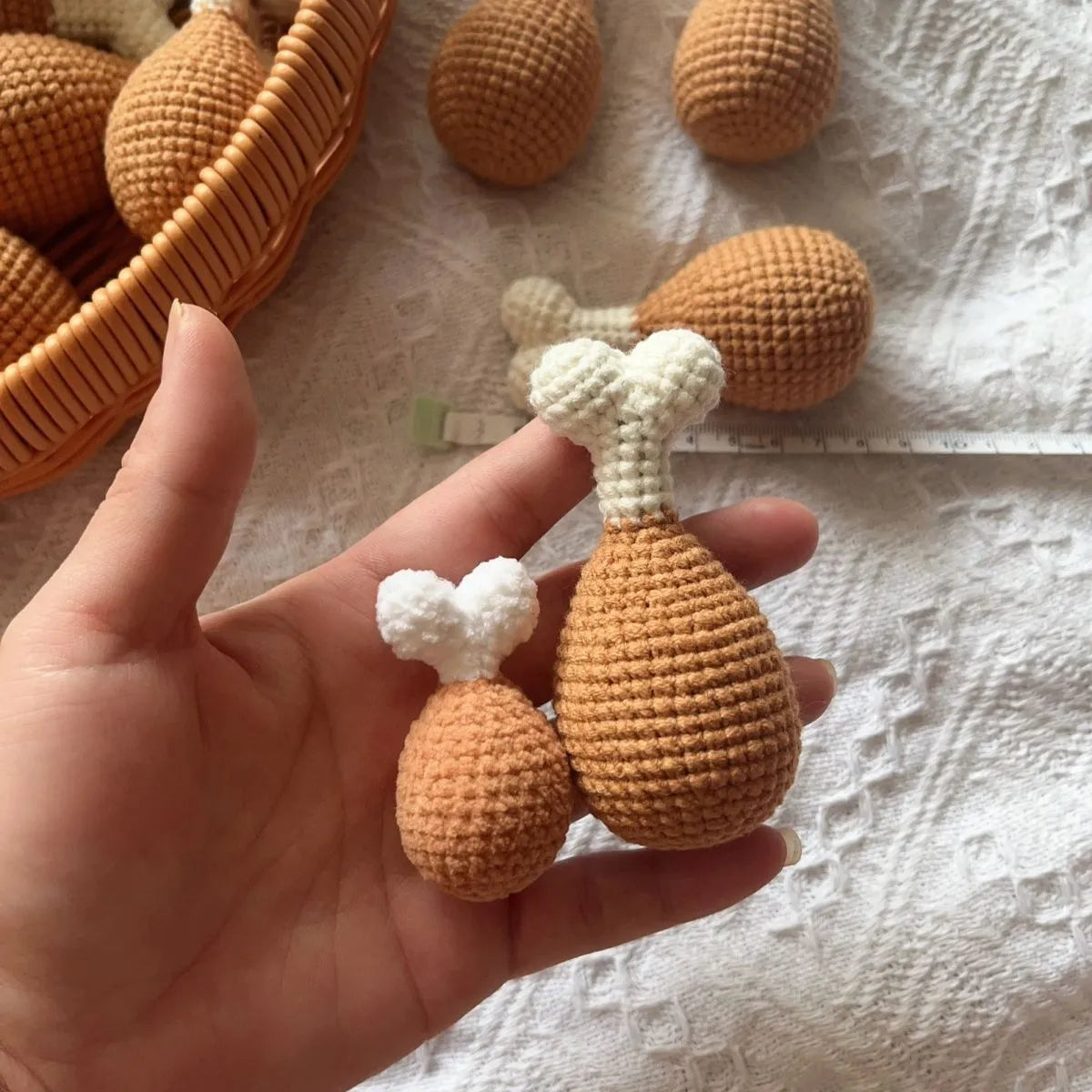 8cm crocheted chicken leg pendant key chain with plush drumstick design