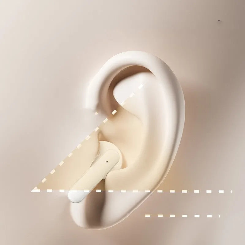 YX28 Bluetooth earphones with full-colour LCD touch screen display and ear hook design in black and white colour options