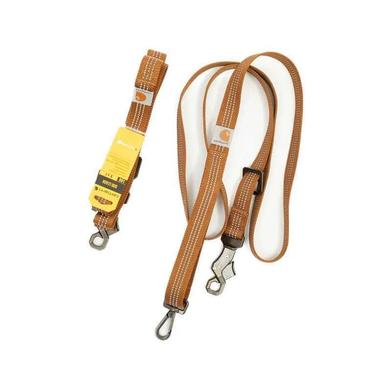 Dog wearing a chest strap harness connected to a reflective hand holding rope
