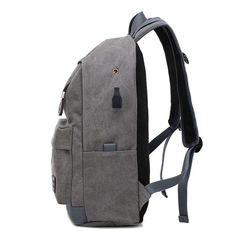 Canvas USB charging backpack with laptop compartment in neutral colour