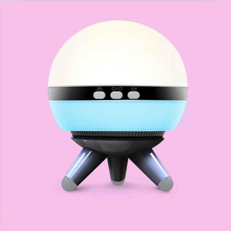 Black and white rotating starlight projection lamp with cartoon style, battery powered.