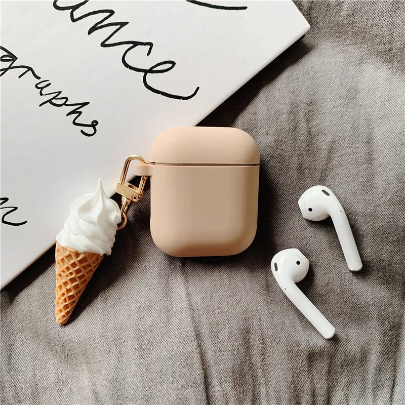 Silicone cylinder ice cream design protective case for Apple AirPods 2 in a photo colour.