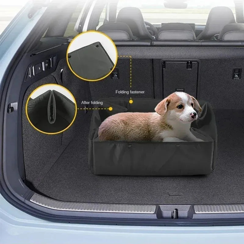 Portable dog travel bed in black, 3-in-1 carrier mat and cushion with collapsible design and carry handle