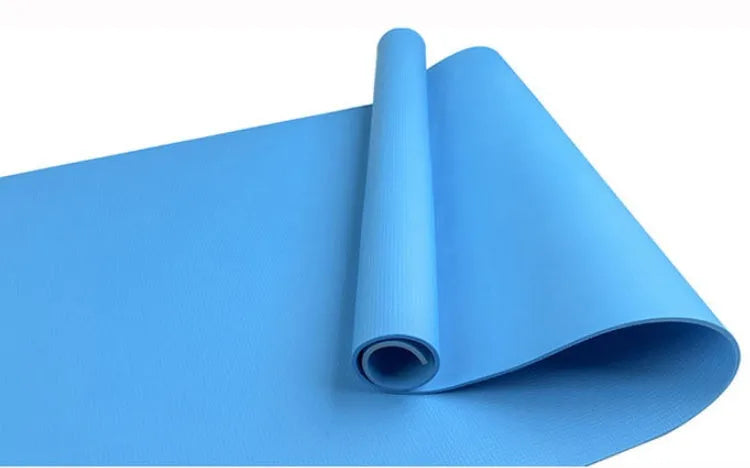 Red EVA fitness yoga mat, 173cm long, shown flat on a wooden floor.