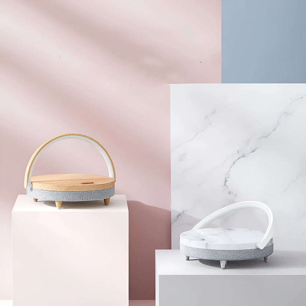 Marble pattern wireless charging lamp with Bluetooth speaker and integrated mobile phone holder
