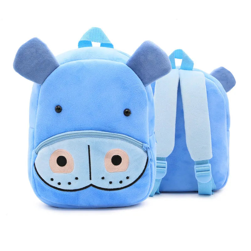 Plush animal backpack for children with 26x24x10cm dimensions in various animal designs