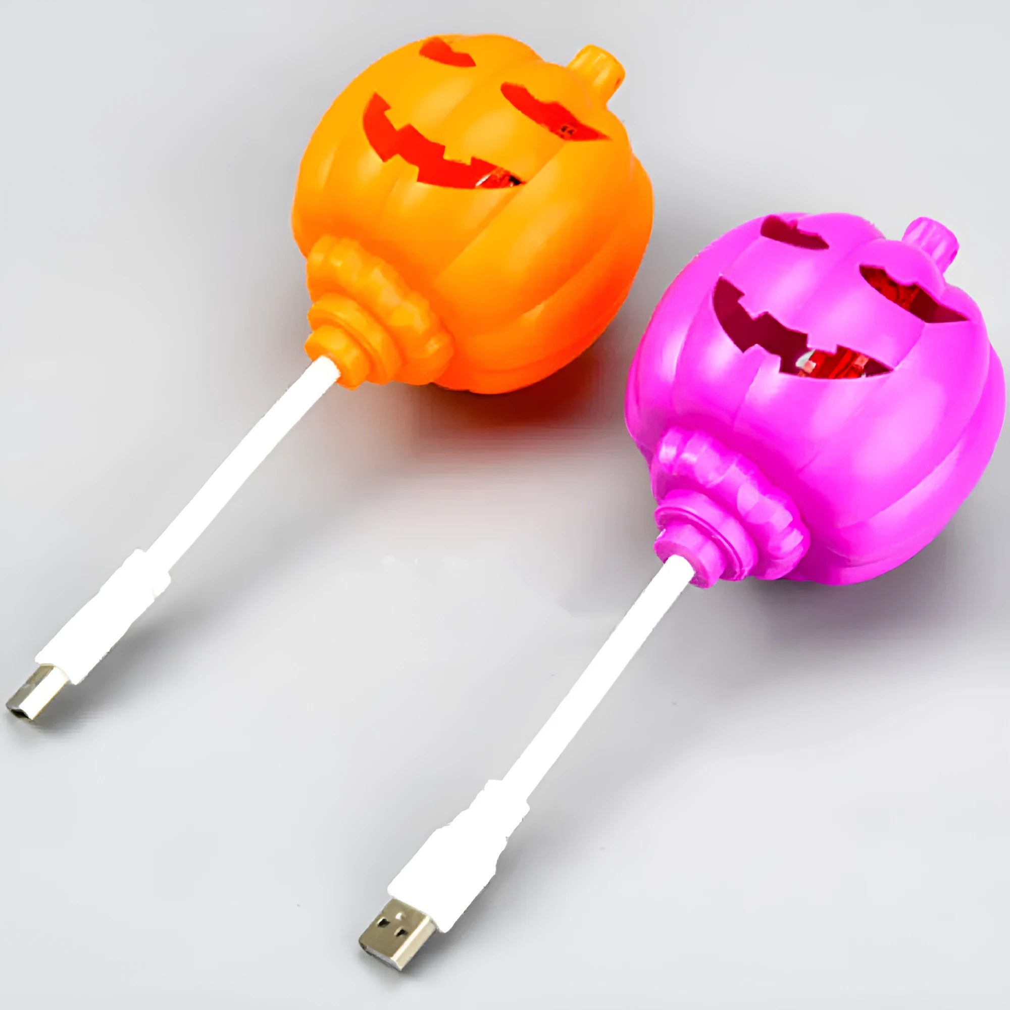 USB rechargeable plastic pumpkin lamp with yellow or purple light option