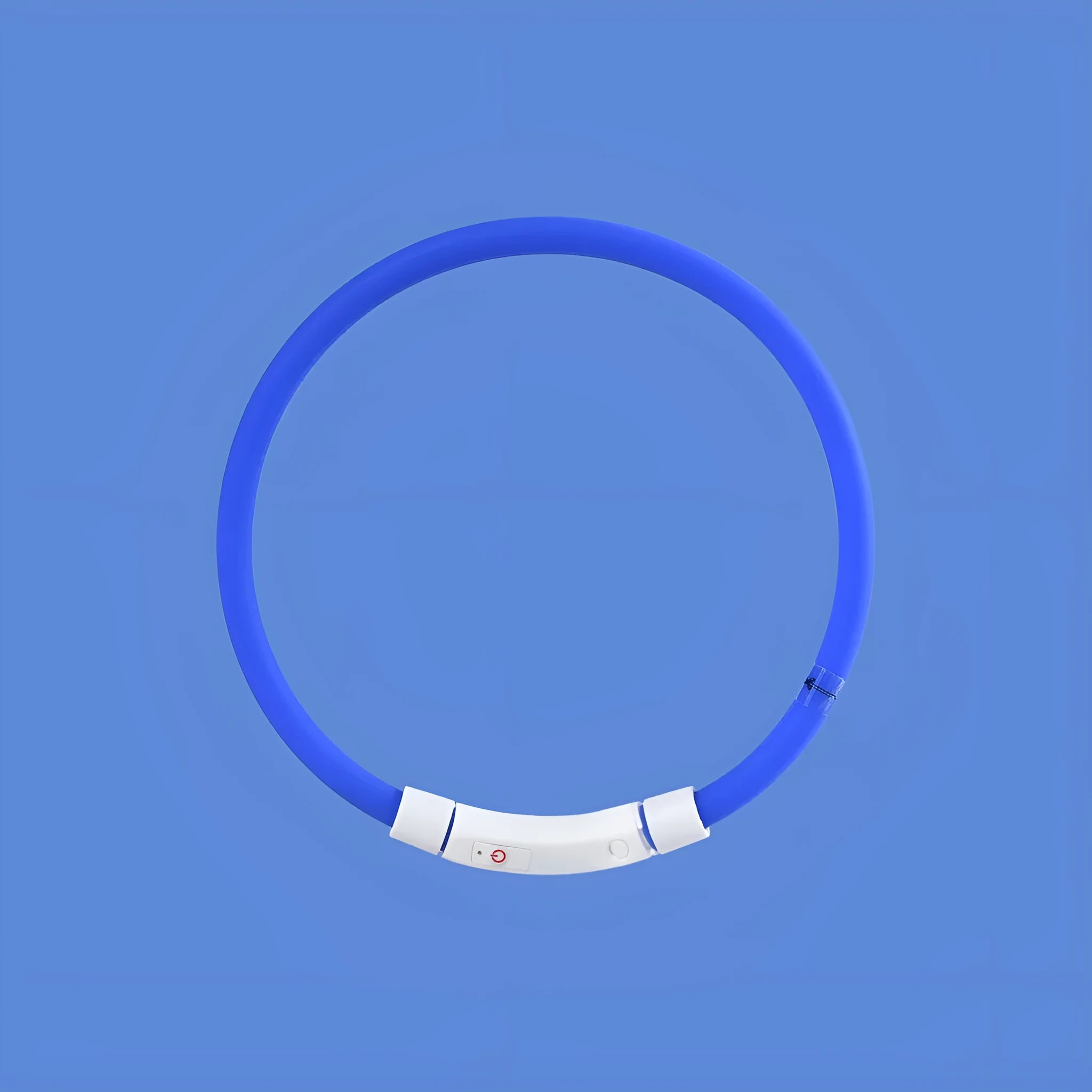 Blue LED pet light collar with cuttable silicone strip and USB charging cable, 50cm length