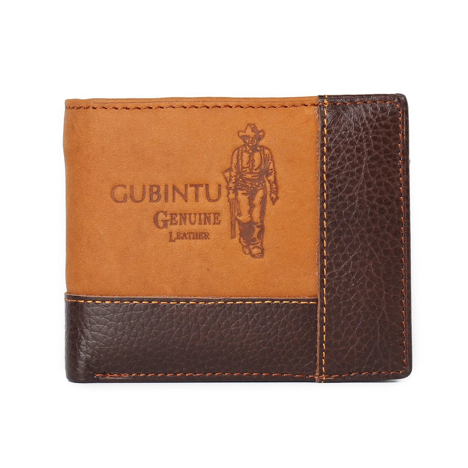 Soft leather men's wallet with personality stitching, shown open to reveal card slots, bill holder, and a zippered coin compartment.