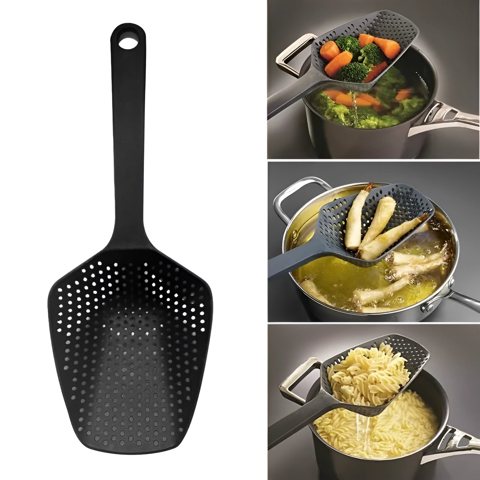 Large nylon kitchen strainer scoop colander for draining food from oven and cooking pans