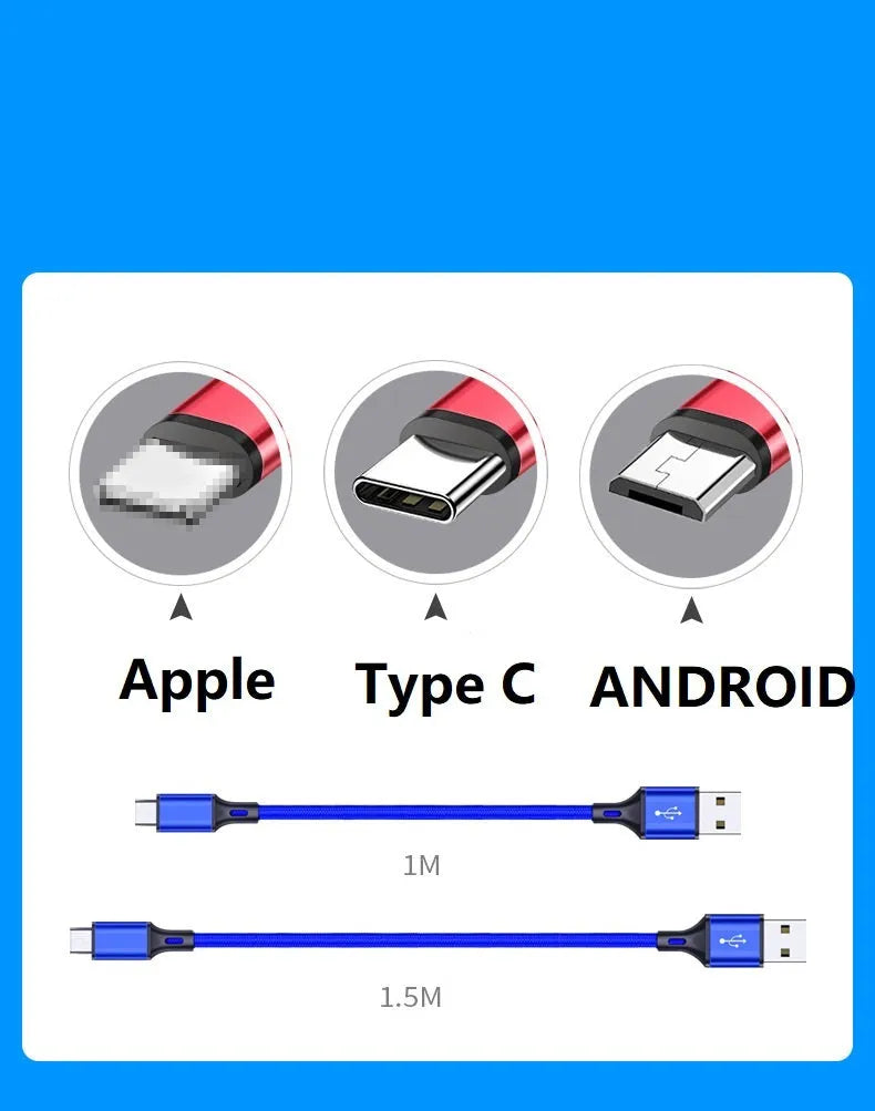2 metre USB mobile phone charging cable with Apple Lightning and Android Type-C compatibility