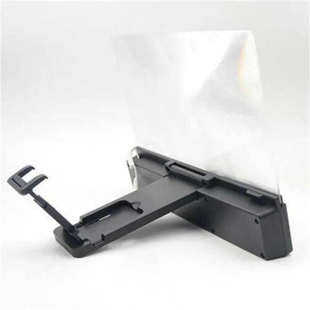 12-inch mobile phone screen amplifier with built-in speakers showing foldable design and adjustable gooseneck mount