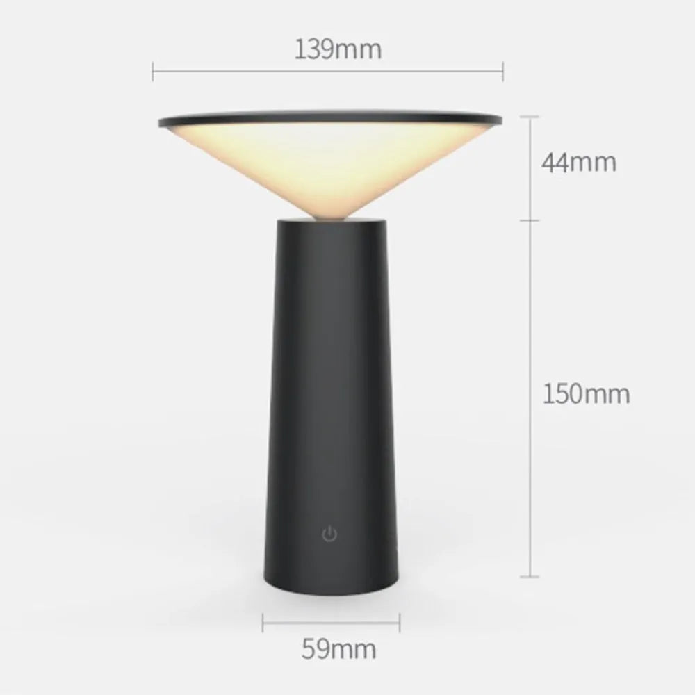 Black USB-powered table lamp with a touch sensor base and an angled LED reading light head.