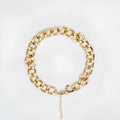 Gold metal pet necklace with extension chain on a cat or dog