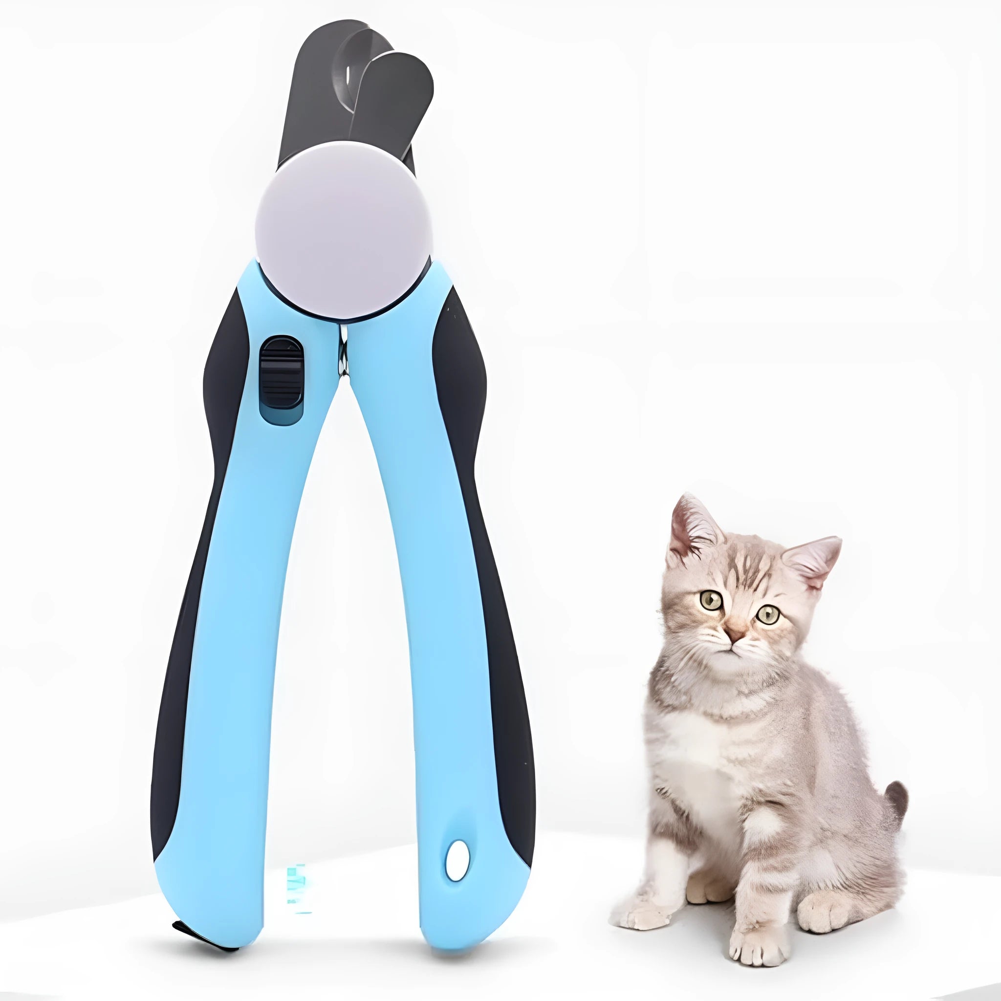 Blue heavy duty dog nail clippers with a safety guard on the blade, for large breed thick nails.