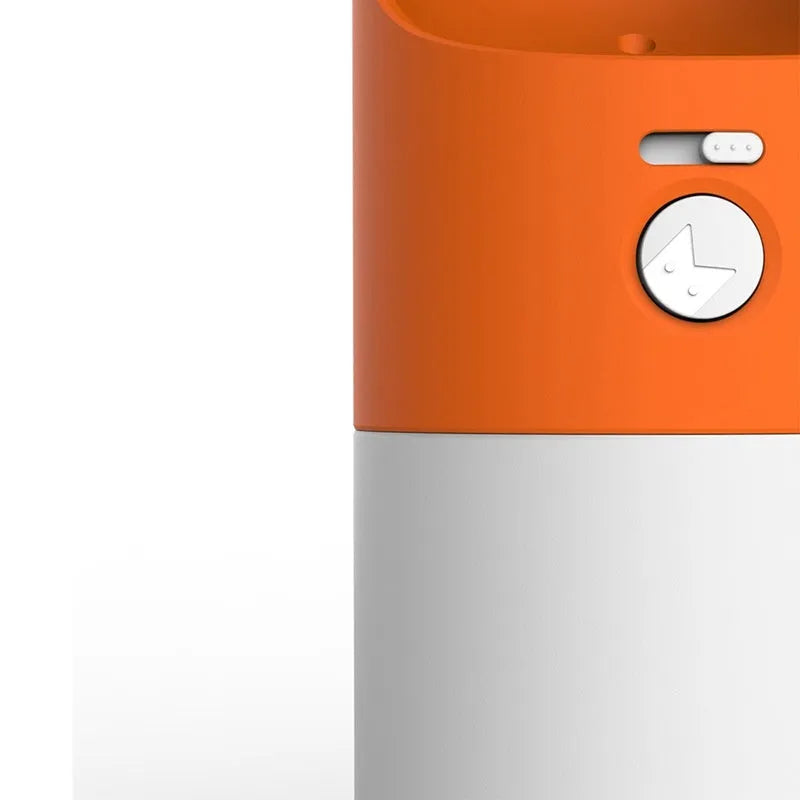 White Moestar Rocket Pet Cup with grey accents, showing the water outlet and one-button lock on a portable dog water bottle.