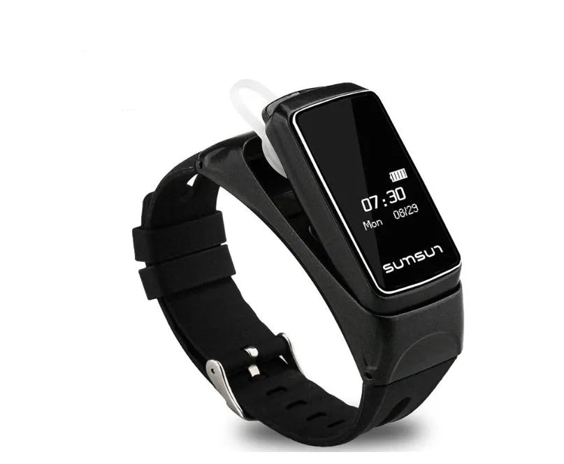 Bluetooth smart watch bracelet headset B7 with OLED display and TPU strap in black colour option