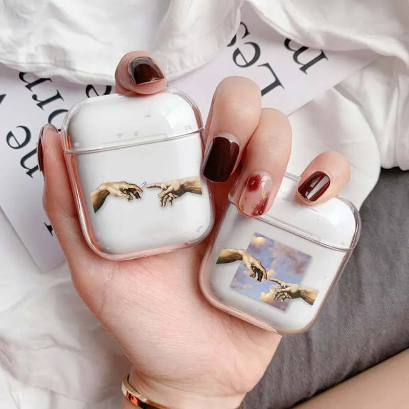 Transparent plastic protective cover for Apple AirPods and AirPods Pro charging cases.