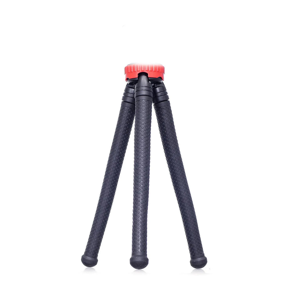Black octopus tripod stand with flexible rubber legs and a spherical gimbal head for cameras and phones.