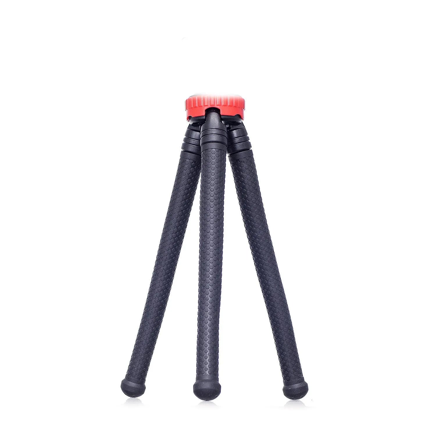Black octopus tripod stand with flexible rubber legs and a spherical gimbal head for cameras and phones.