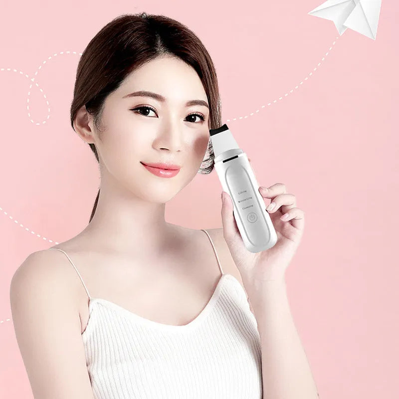 White ultrasonic peeling machine for face skin cleansing dead skin and blackhead removal