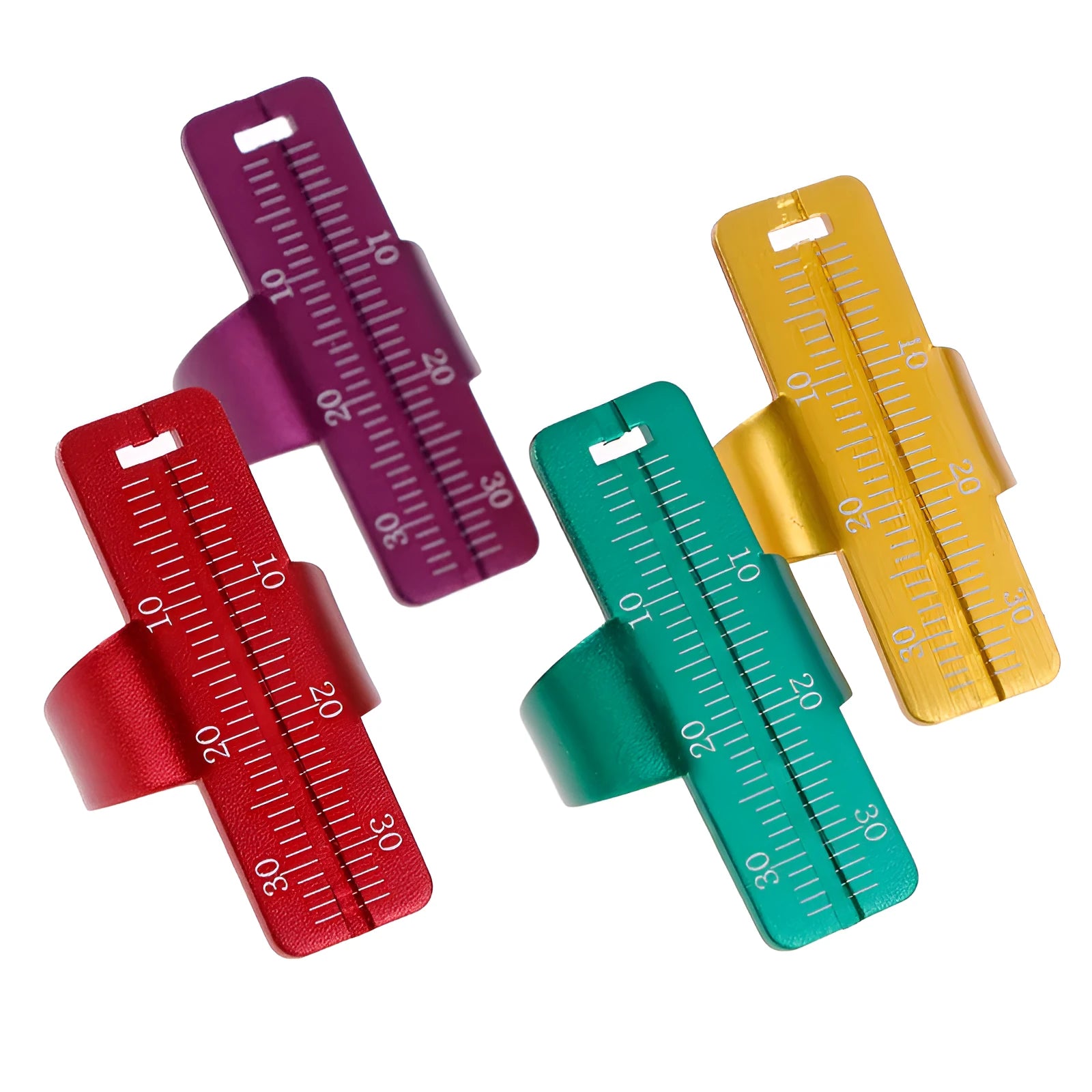 Stainless steel dental root canal ruler with measurement scale in blue, gold, green, purple and red colour options
