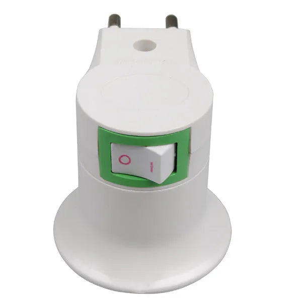 White bakelite E27 wall plug-in lamp holder with a built-in on/off switch
