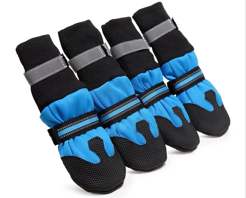 Waterproof dog boots for medium to large dogs, blue with non-slip rubber sole and reflective Velcro straps