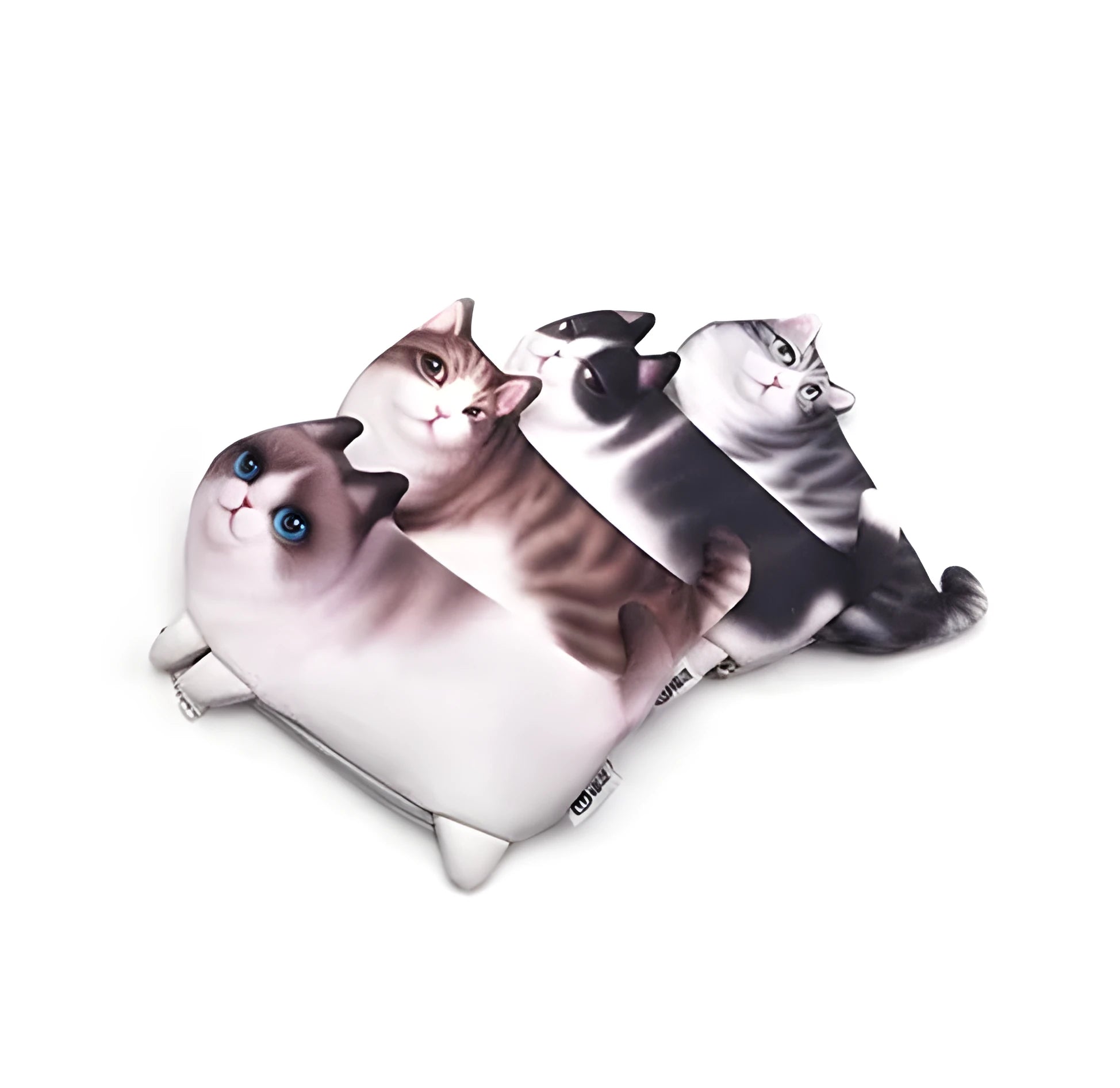 Cute cat design 3D printed cosmetic travel bag organiser with zip, shown in creamy colour.