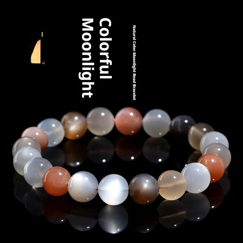 Moonstone bracelet with colourful natural moonlight patterns, 8mm single circle construction