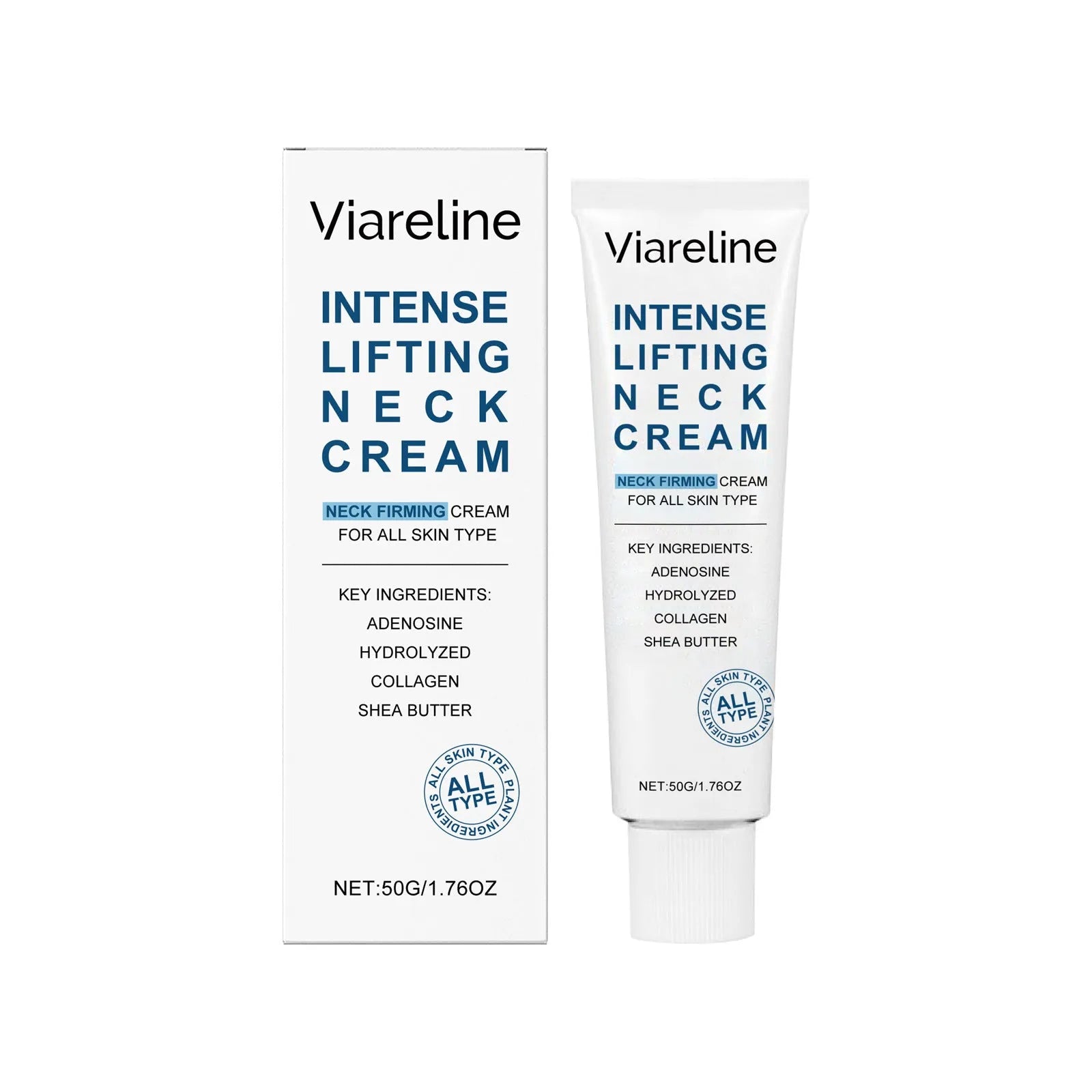 50g jar of neck tightening cream with hydrolysed collagen and shea butter.