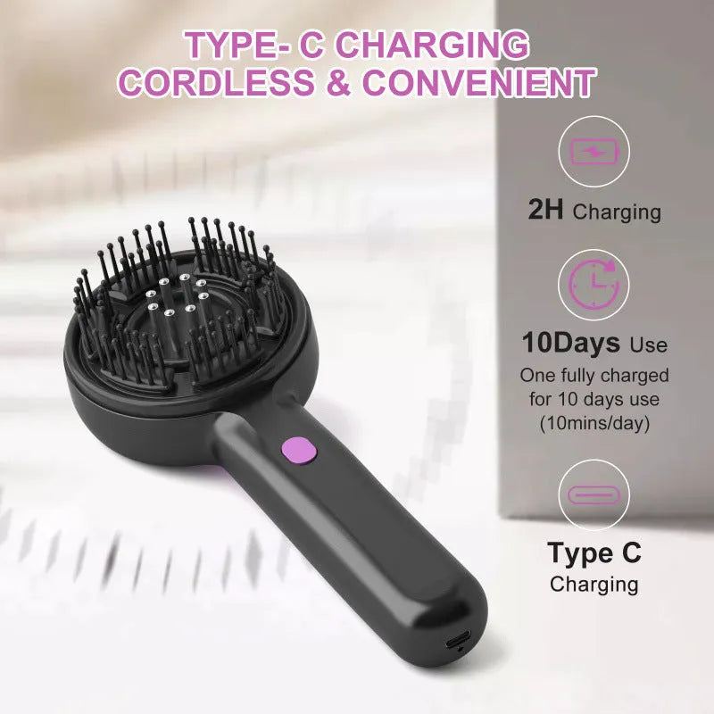 USB-powered anti-leak hair brush scalp massager with mechanical controls in black colour