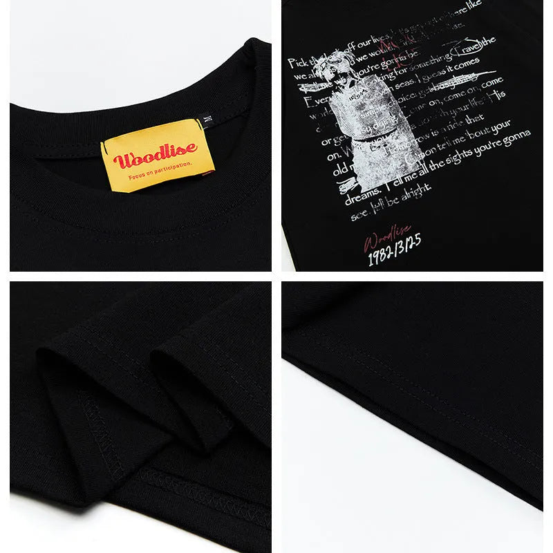 Black and white men's loose pure cotton t-shirt with short raglan sleeves and hip hop letter printing