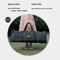 Green waterproof camping storage bag shown expanded and folded, with tents and chairs organised inside