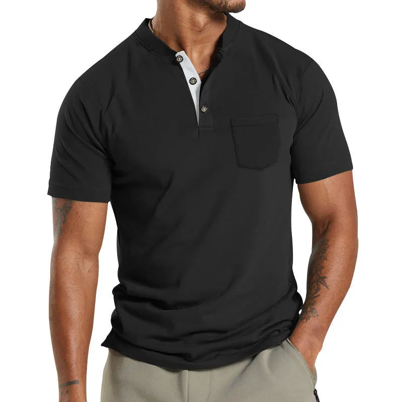 Men's plus size short sleeve summer shirt with chest button pocket in solid colour
