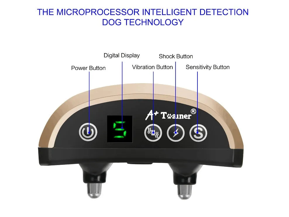 Black digital display anti-bark training collar for dogs with adjustable reflective strap.
