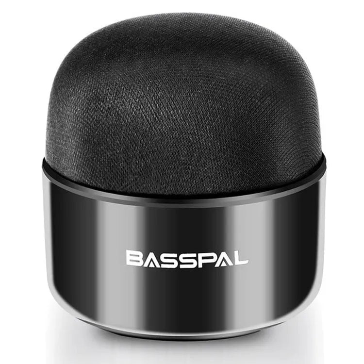 Black plastic waterproof mini Bluetooth speaker showing control buttons and USB port
