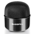 Black plastic waterproof mini Bluetooth speaker showing control buttons and USB port