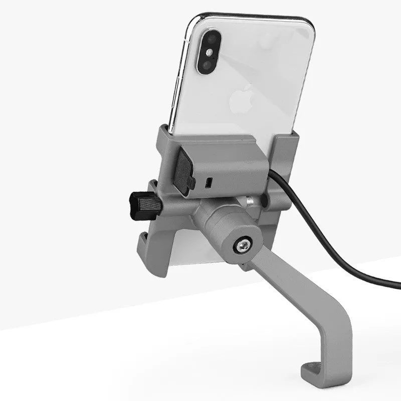 CNC aluminium alloy bicycle mobile phone holder with mechanical lock on mountain bike handlebars, black finish