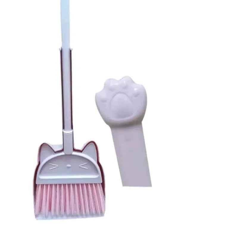 Broom and dustpan set with rotating brush holder in beige, green or purple colours