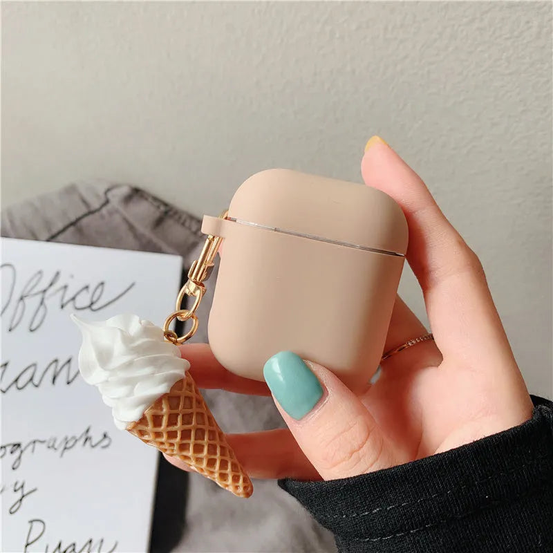 Silicone cylinder ice cream design protective case for Apple AirPods 2 in a photo colour.