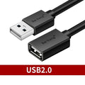 Black USB extension cable with male and female connectors, shown coiled to demonstrate its available lengths.