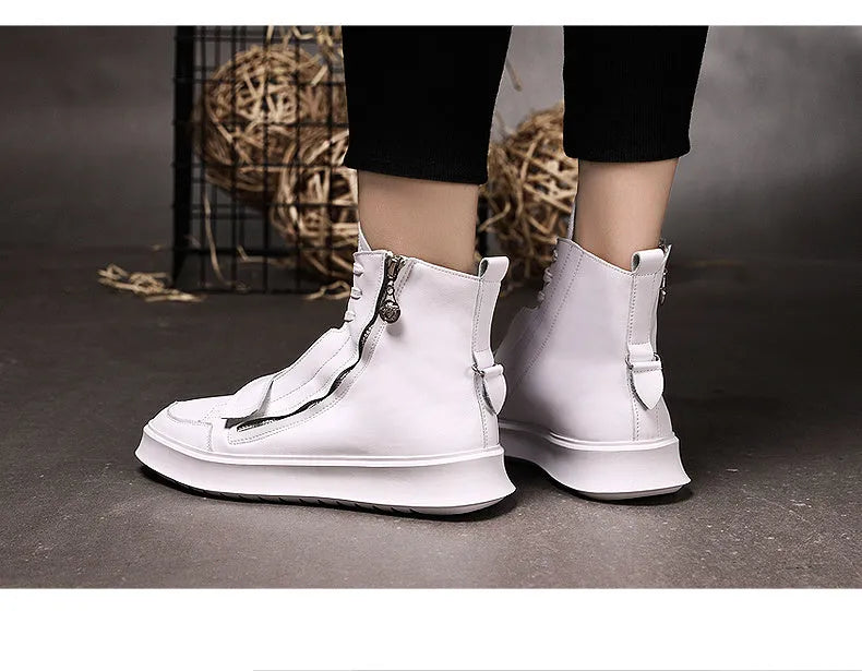Black and white men's microfiber ankle boots with high-top sneaker design for winter wear