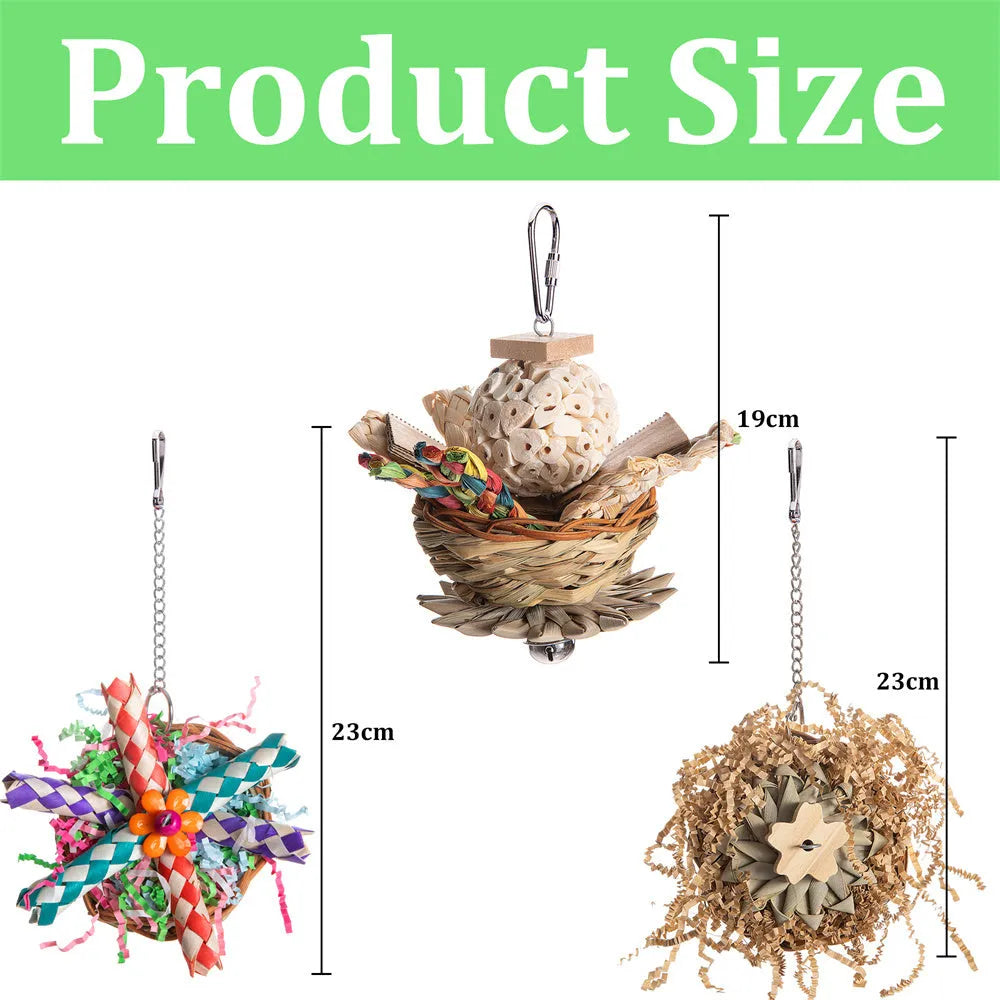 Natural wood parrot gnawing toy for medium to large birds with chewable perches