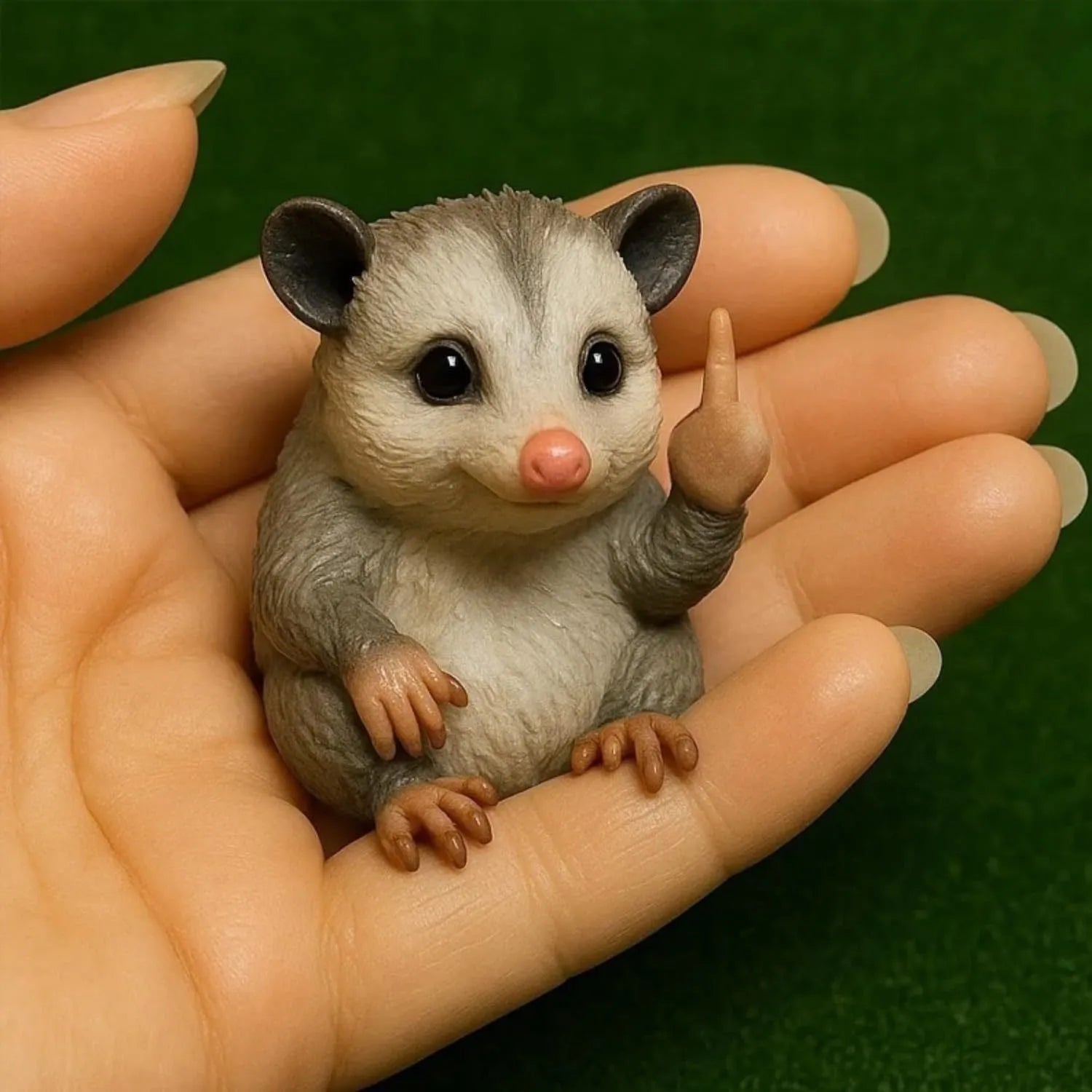 Mini resin animal doll with a vertical middle finger pose, showing one of seven animal styles.