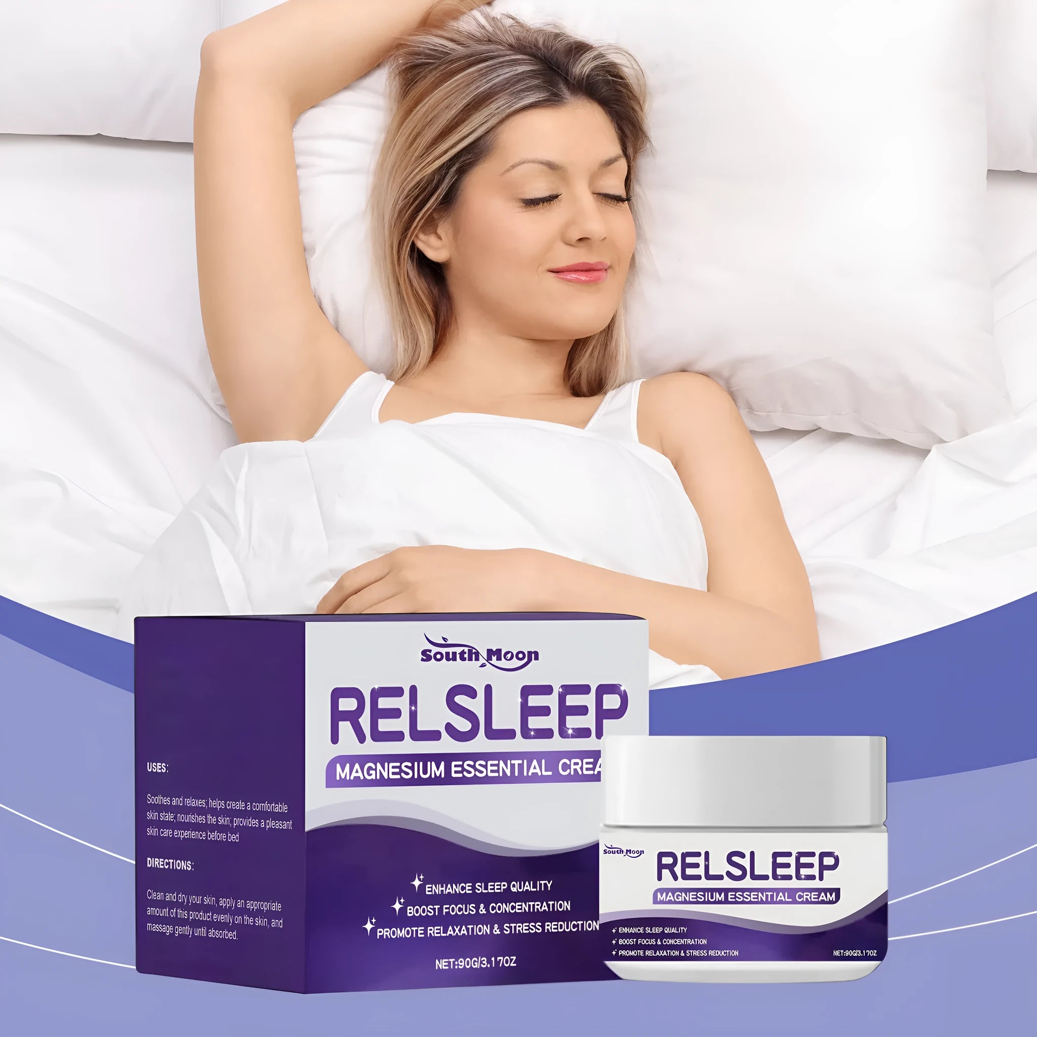 Sleep Magnesium Essence Cream gentle night moisturiser in a 90g white jar.