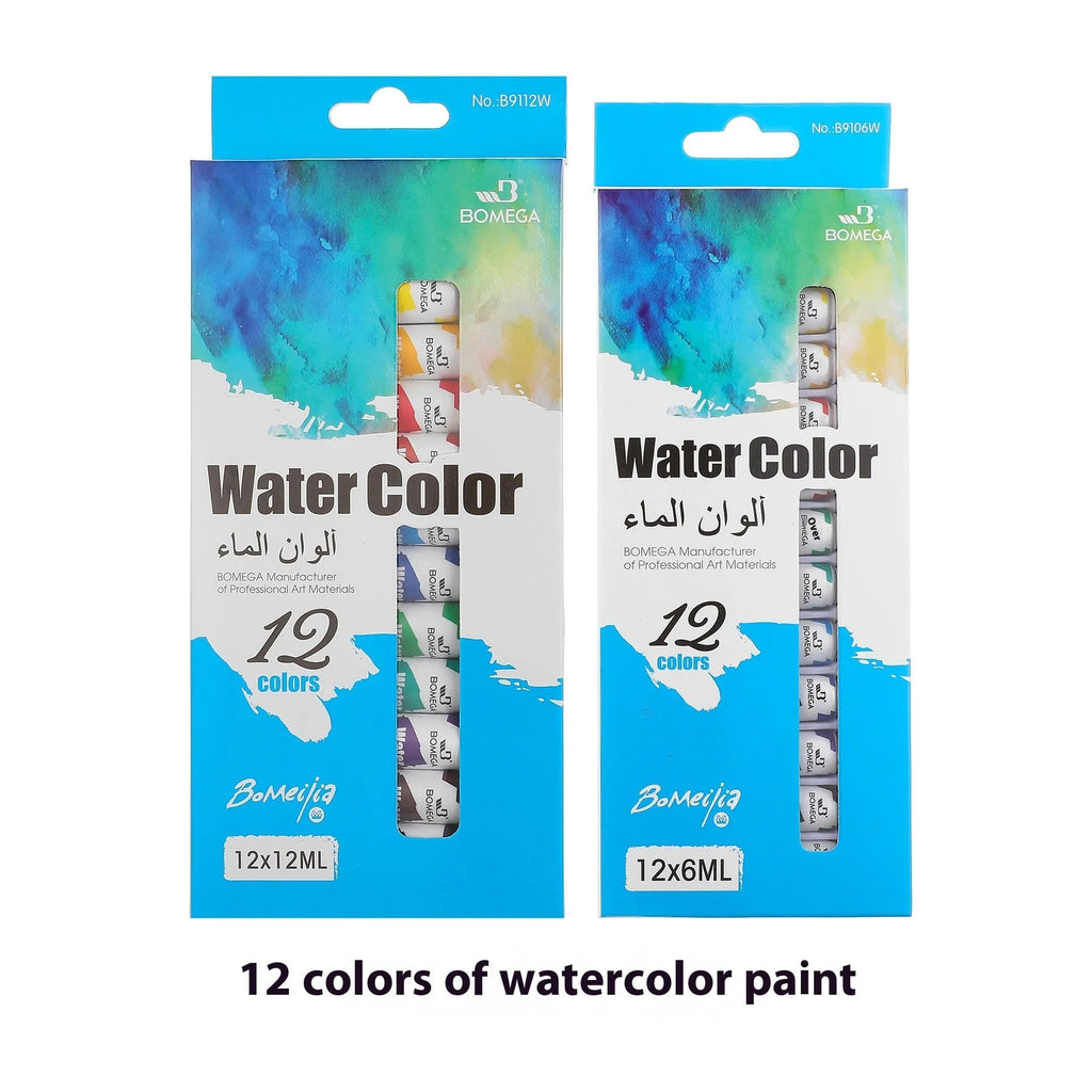 Assortment of 12-colour artist paint tubes for acrylic, gouache, watercolour and oil painting techniques.