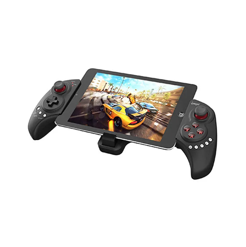 PG-9023 black telescopic wireless game controller holding a mobile phone